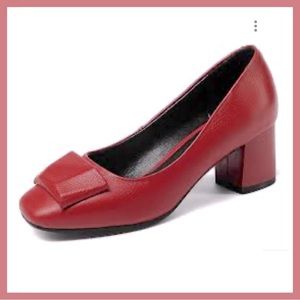 Ruby Red TinaCus Women's Handmade Genuine Leather Chunky Heel Pumps Size 40